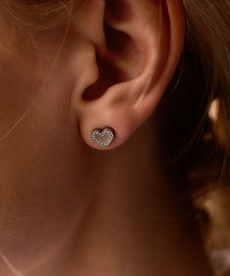Hypoallergenic Brilliance Sweetheart earrings on model