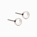 Silver Titanium 5mm Bezel White Pearl Earrings