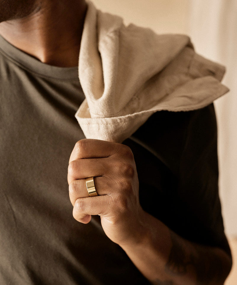 Grand Plain Ring  in Golden on male model
