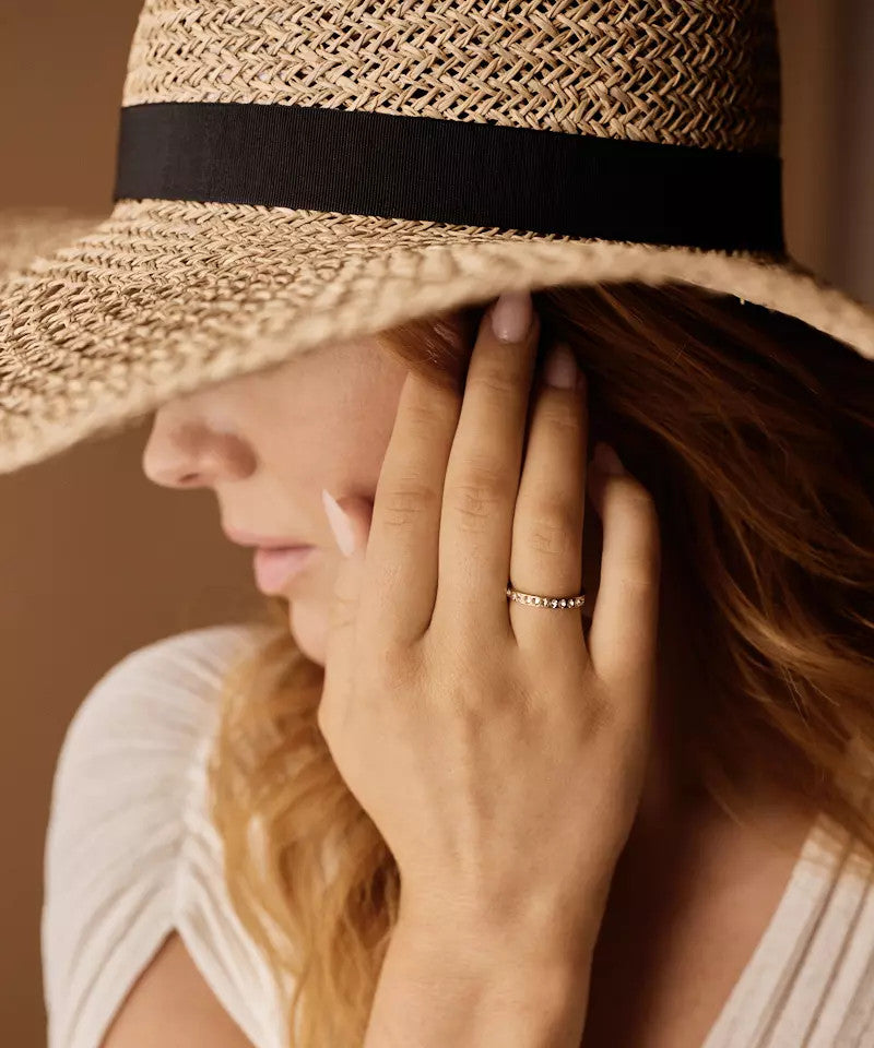 Model Wearing Golden Brilliance Curved Ring